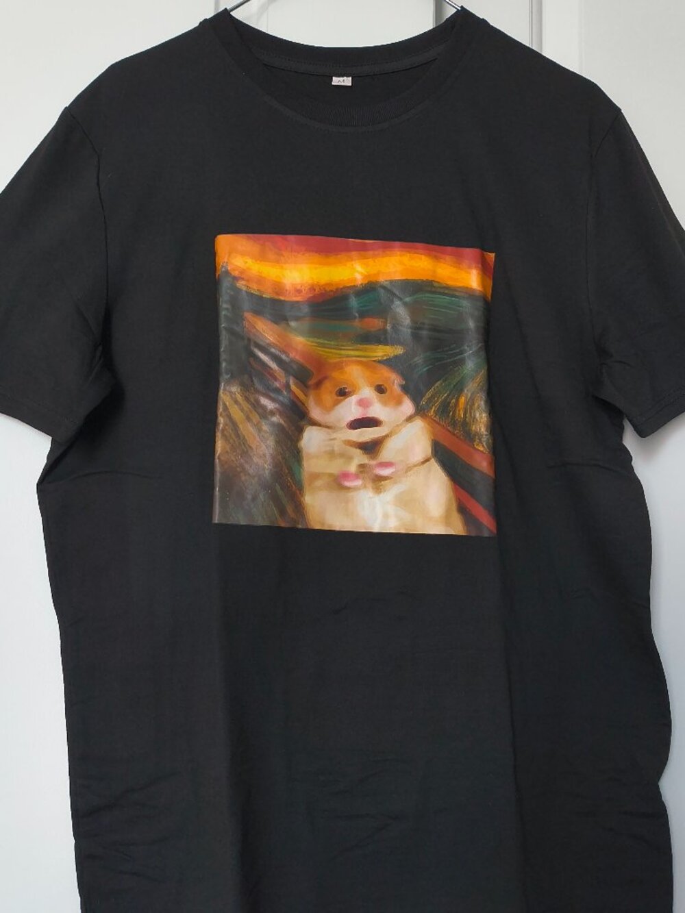 Scared Hamster The Scream Meme Graphic Tee Men's M Black